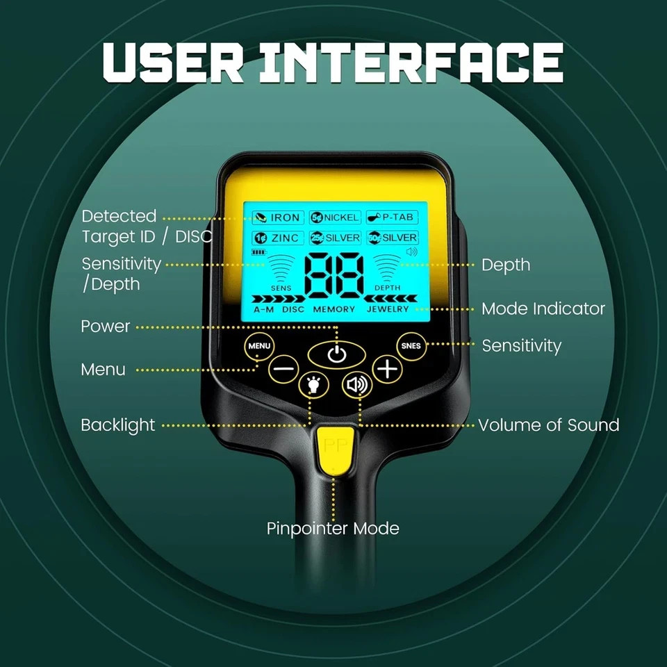 Metal Detector Adults Waterproof 2000mAh Chargeable Professional Cordless Gold