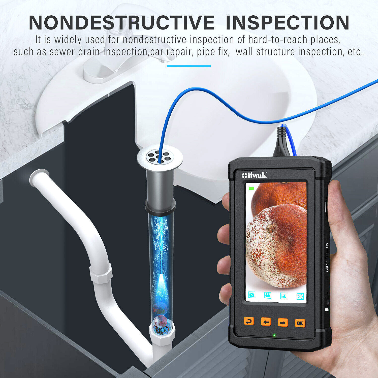 1080P HD 11FT Industrial Endoscope 4.3”Screen Borescope Inspection Snake Camera