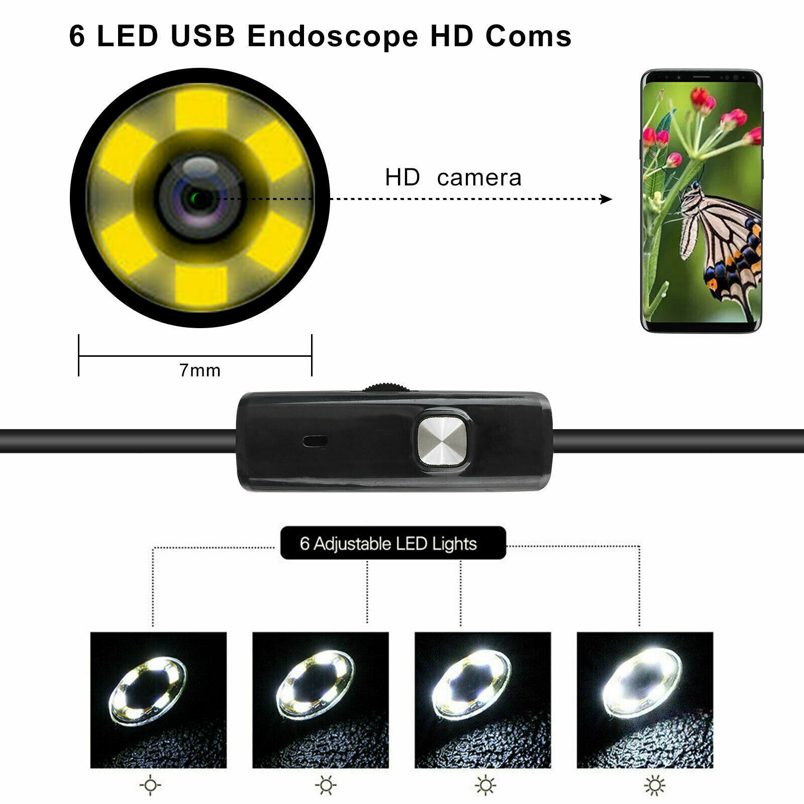 6LED USB Snake Endoscope Borescope HD Inspection Camera Scope for Android Type C