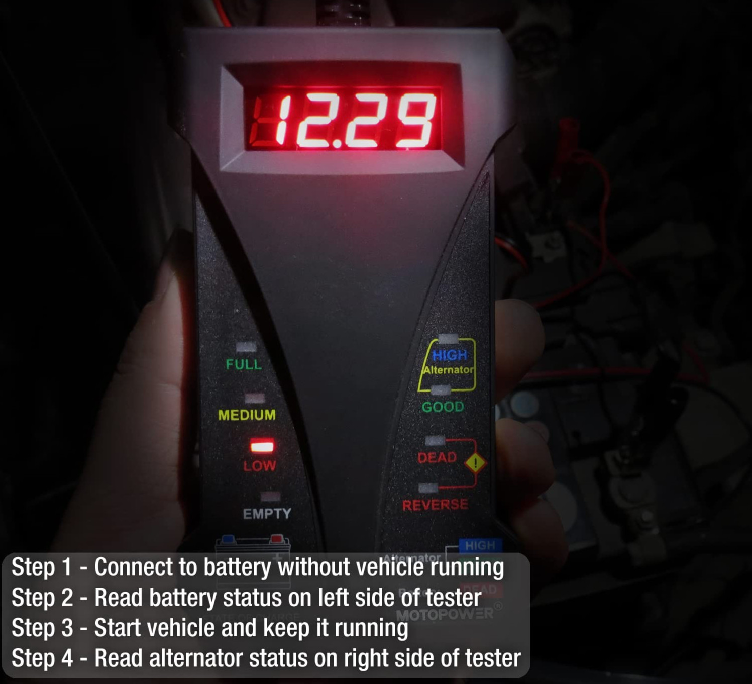 12V Digital Battery Tester Voltmeter LCD Alternator Charging Analyzer 8 LED 20V