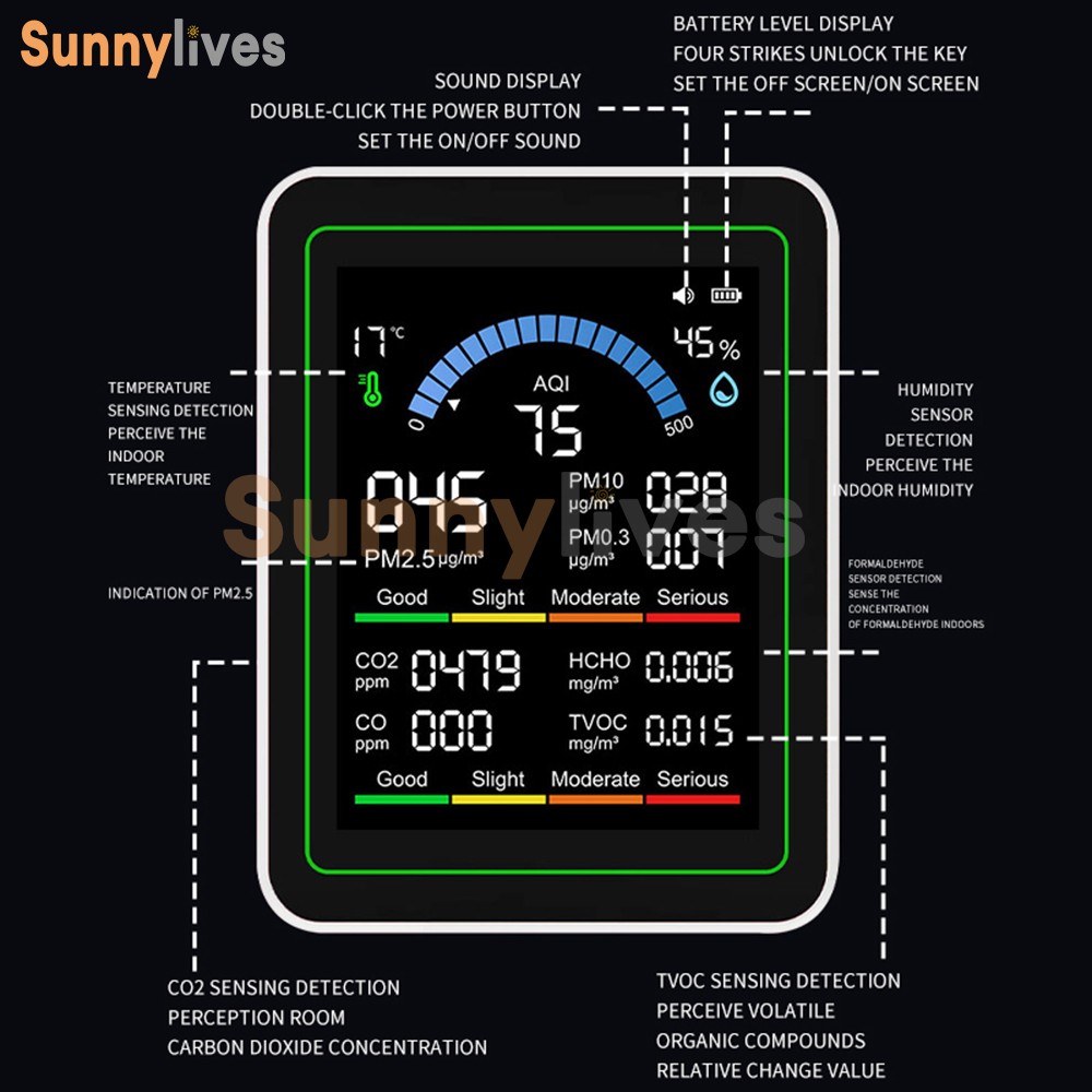 10 in 1 Air Quality Monitor PM 2.5 CO2 Meter TVOC HCHO Humidity Temperature Test