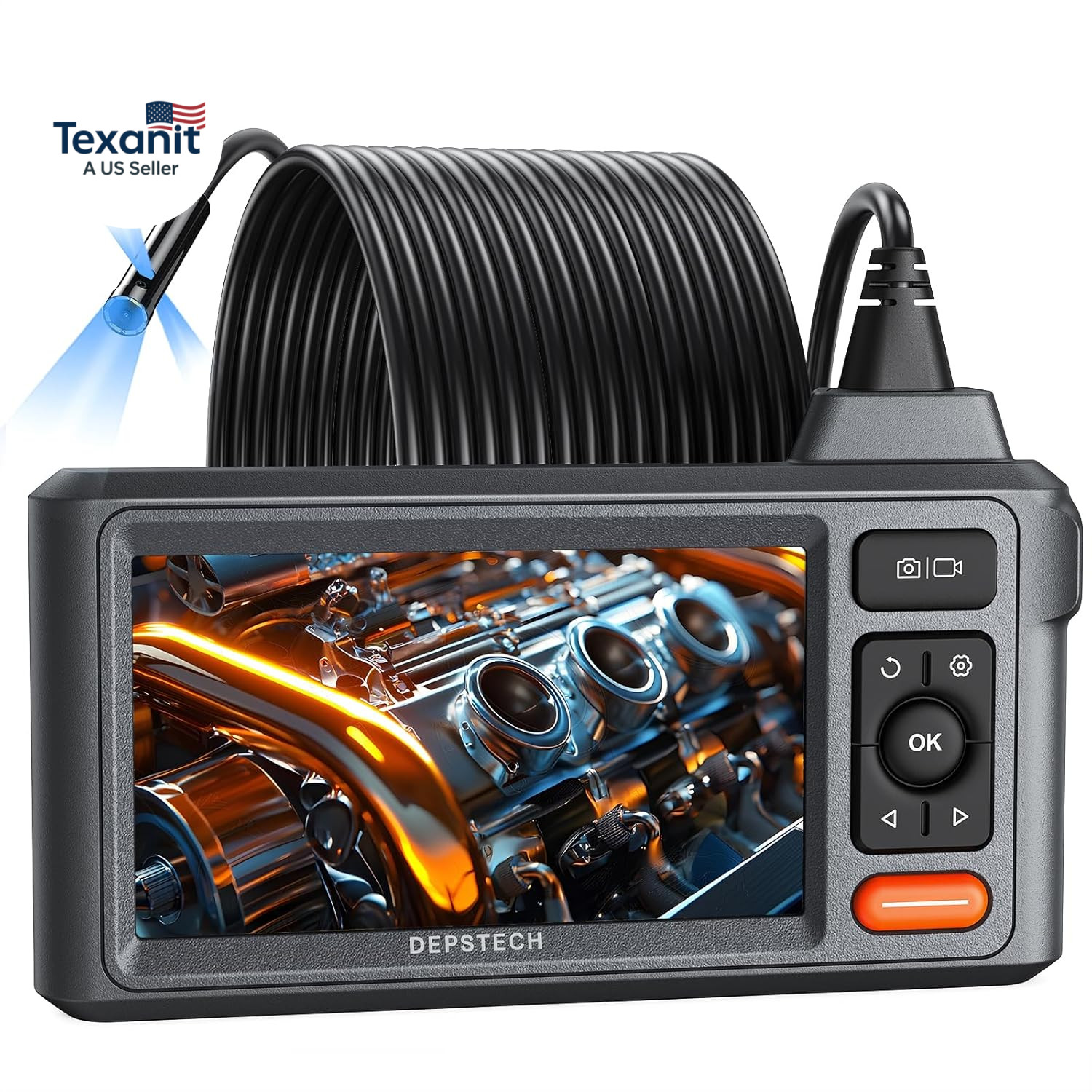 50Ft Sewer Camera, 1080P HD Triple Lens Borescope, 5″ IPS Screen Endoscope with