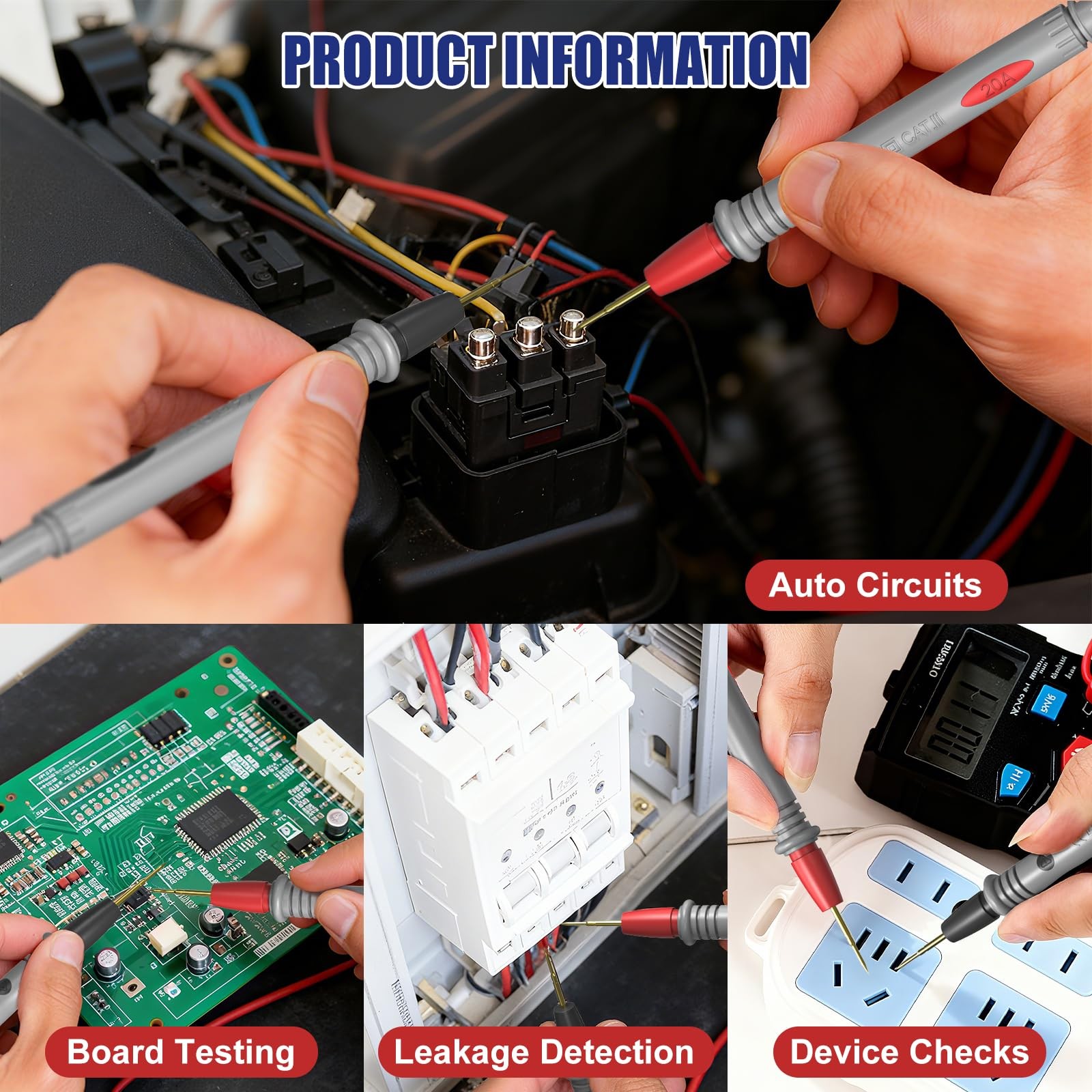 Cuqojs Professional Multimeter Test Leads 1000V 20A, 40.5 7.48 inches, Black
