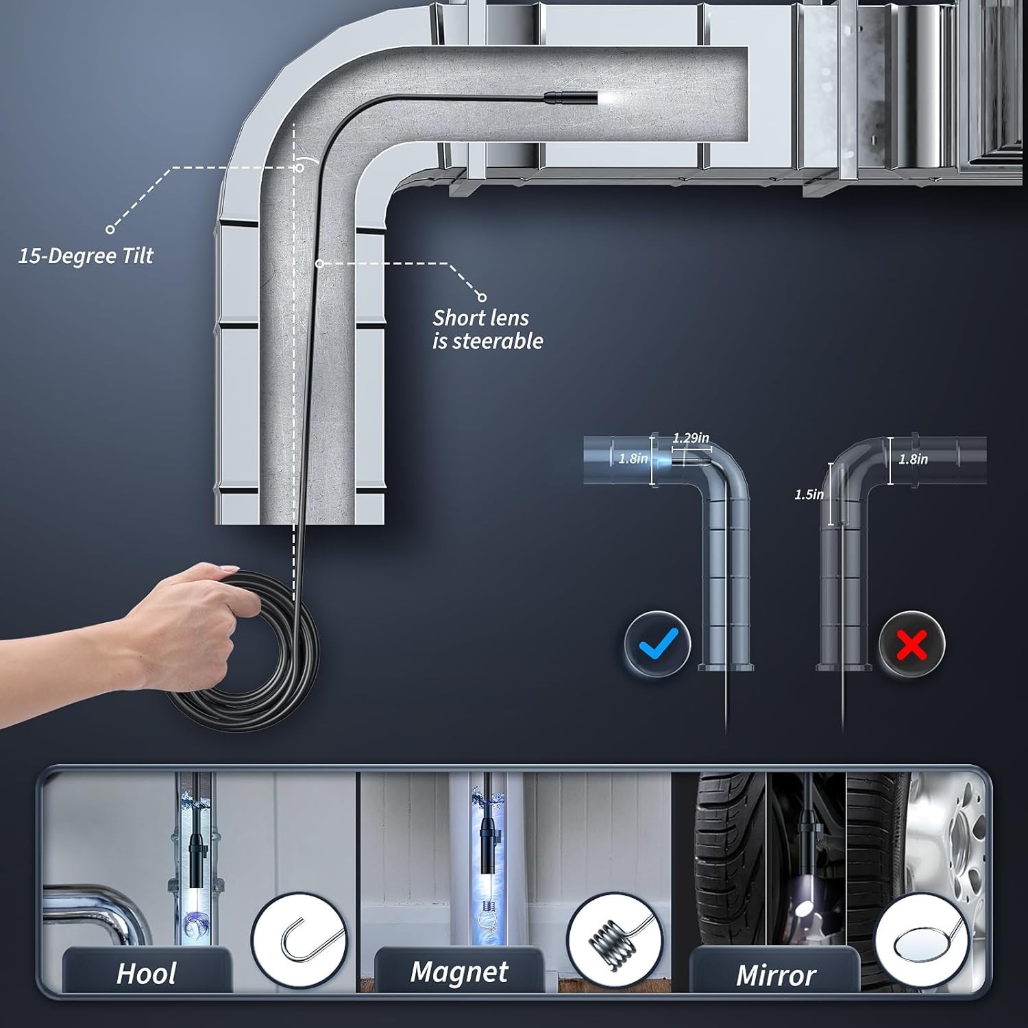 8 LED Inspection Borescope with 4.3-Inch Display – Perfect for Pipes and More