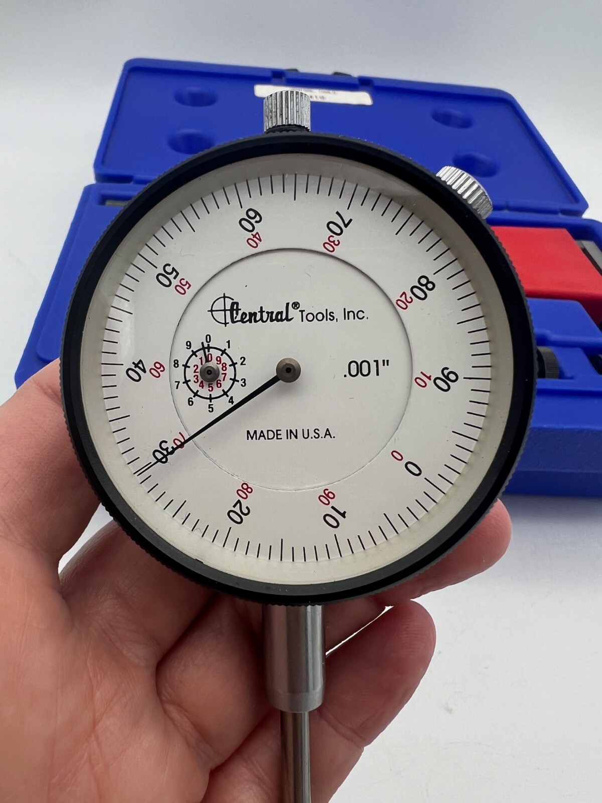 CENTRAL TOOLS 6410 1″ Range Dial Indicator Set Magnetic Base .001″ w/ Case USA