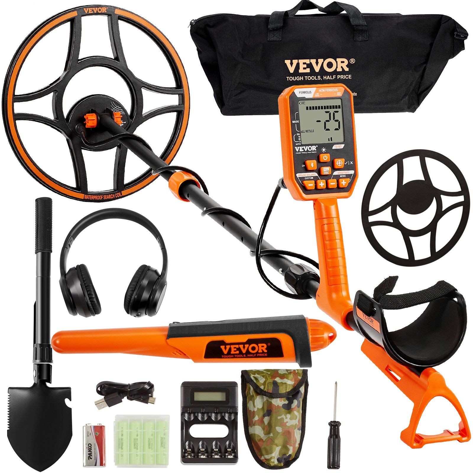 12in Waterproof Gold Detector, 39-50in Adjustable Handle, 7 Modes, LCD Backlit