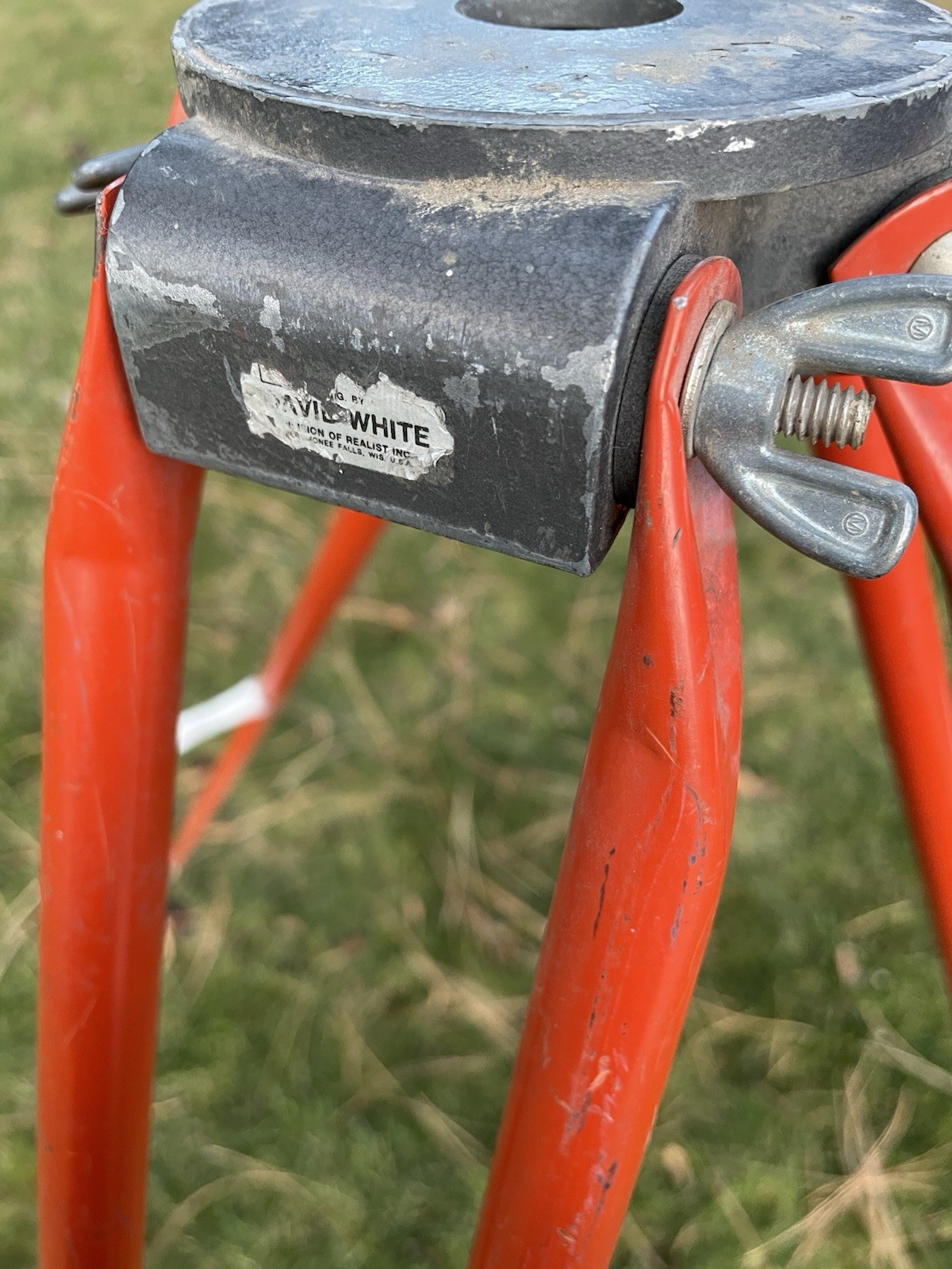 Vintage David White Orange Metal Surveying Surveyor TRIPOD Only Spiked Feet 5ft
