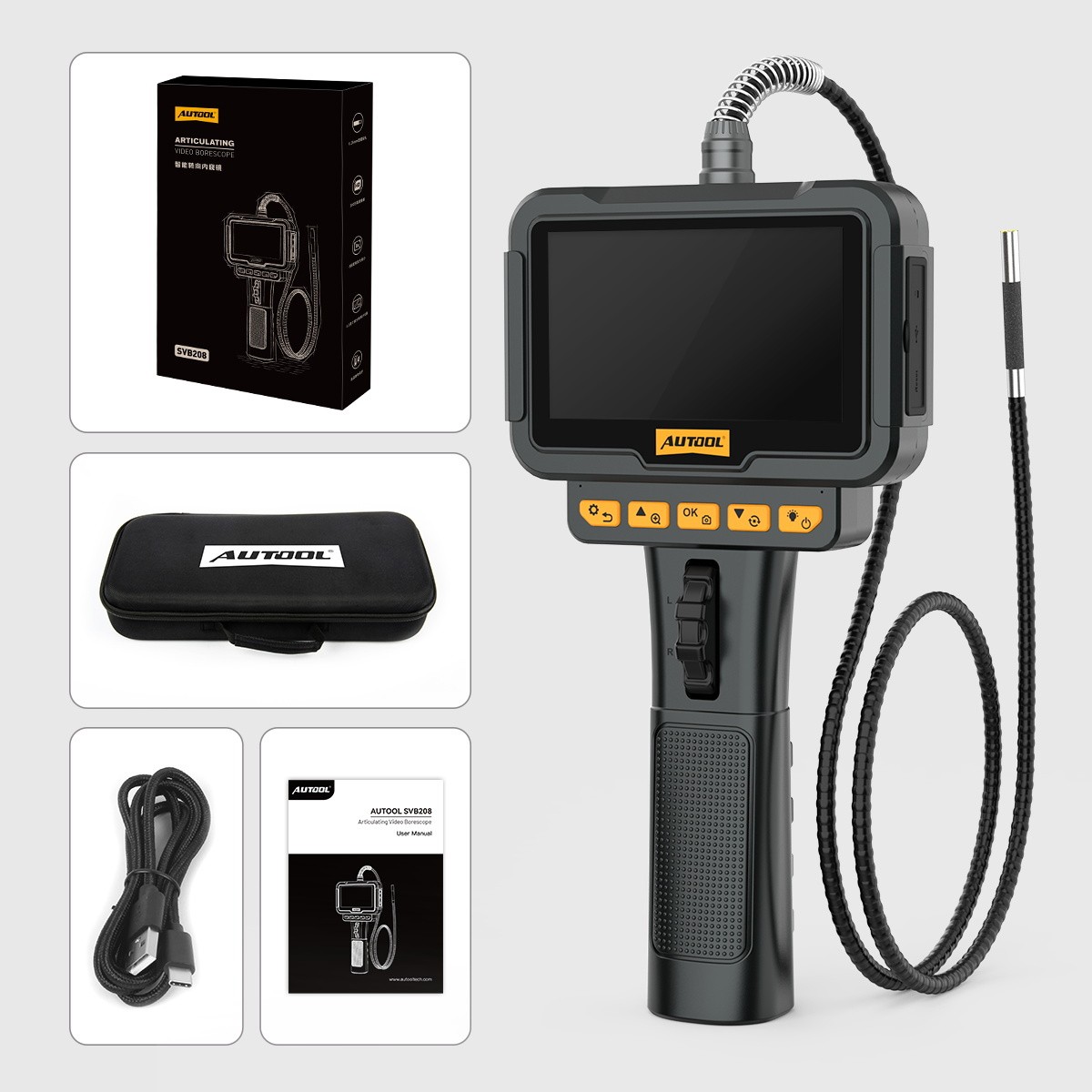 Industrial Endoscope 1080P HD 5” Screen Borescope Inspection Camera Autofocus