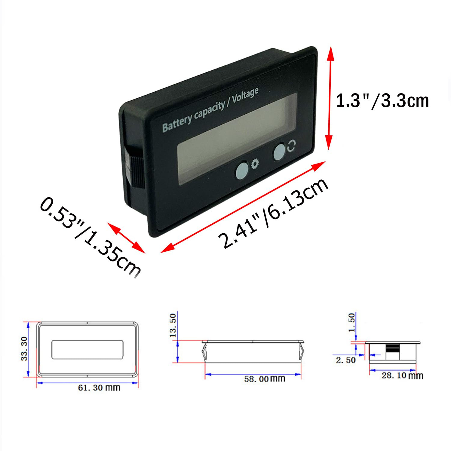 1/2x Battery Meter 12V Battery Capacity Voltage Indicator Battery Gauge Monitors