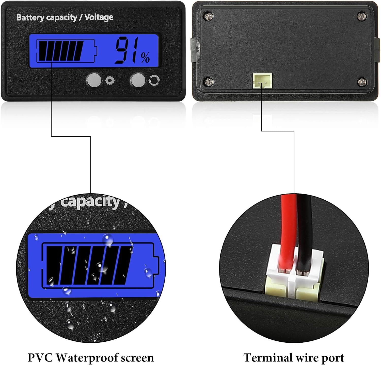 1/2x Battery Meter 12V Battery Capacity Voltage Indicator Battery Gauge Monitors