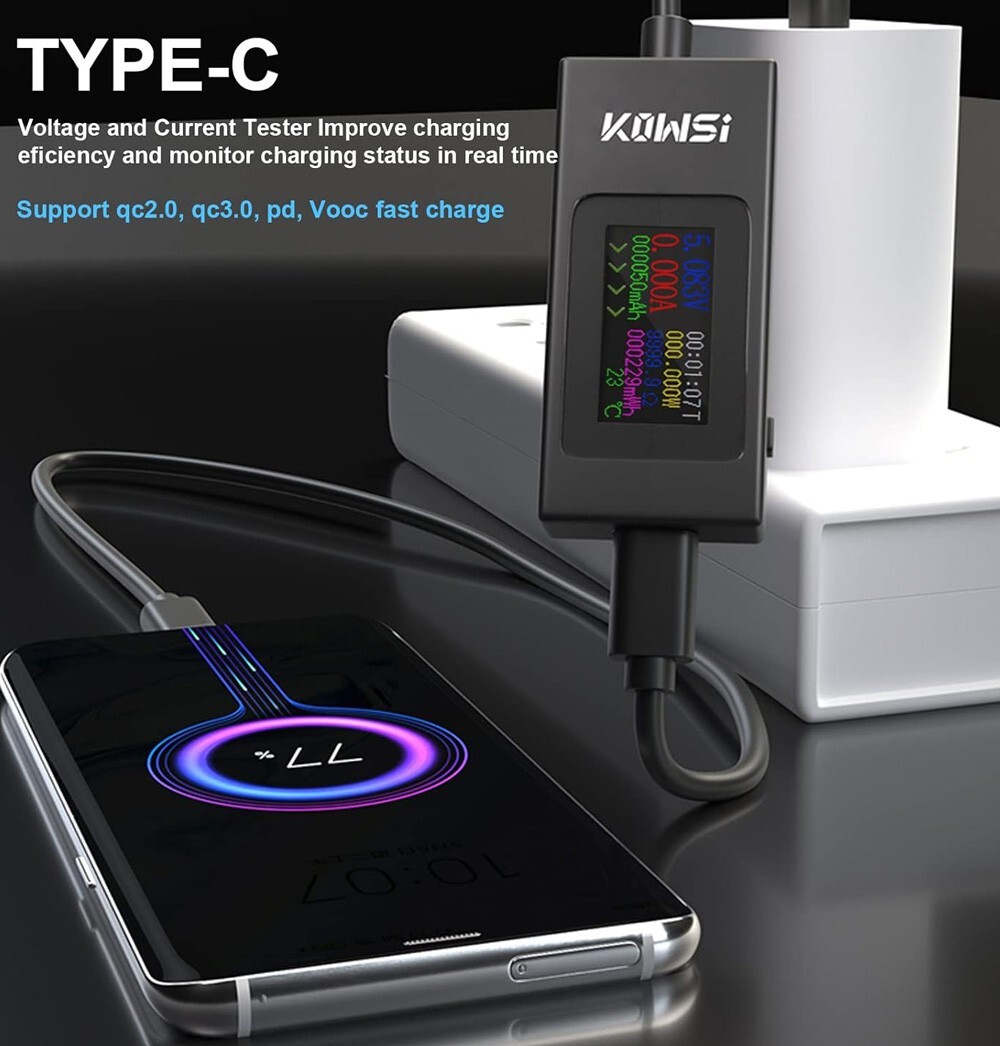 USB Tester Type-C Voltmeter Voltage Current Tester 4-30V 5V 12V 24V 0-6.5A 120W