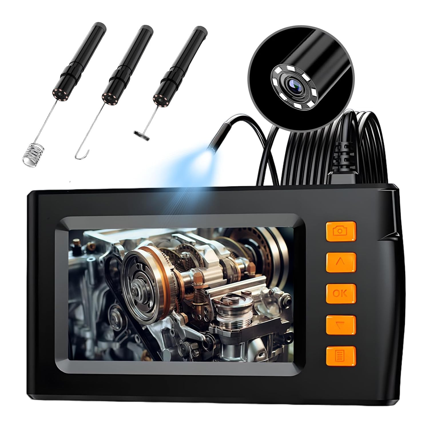 4.3 Inch Screen Dual Lens Inspection Endoscope Camera LED 32GB 16.5FT