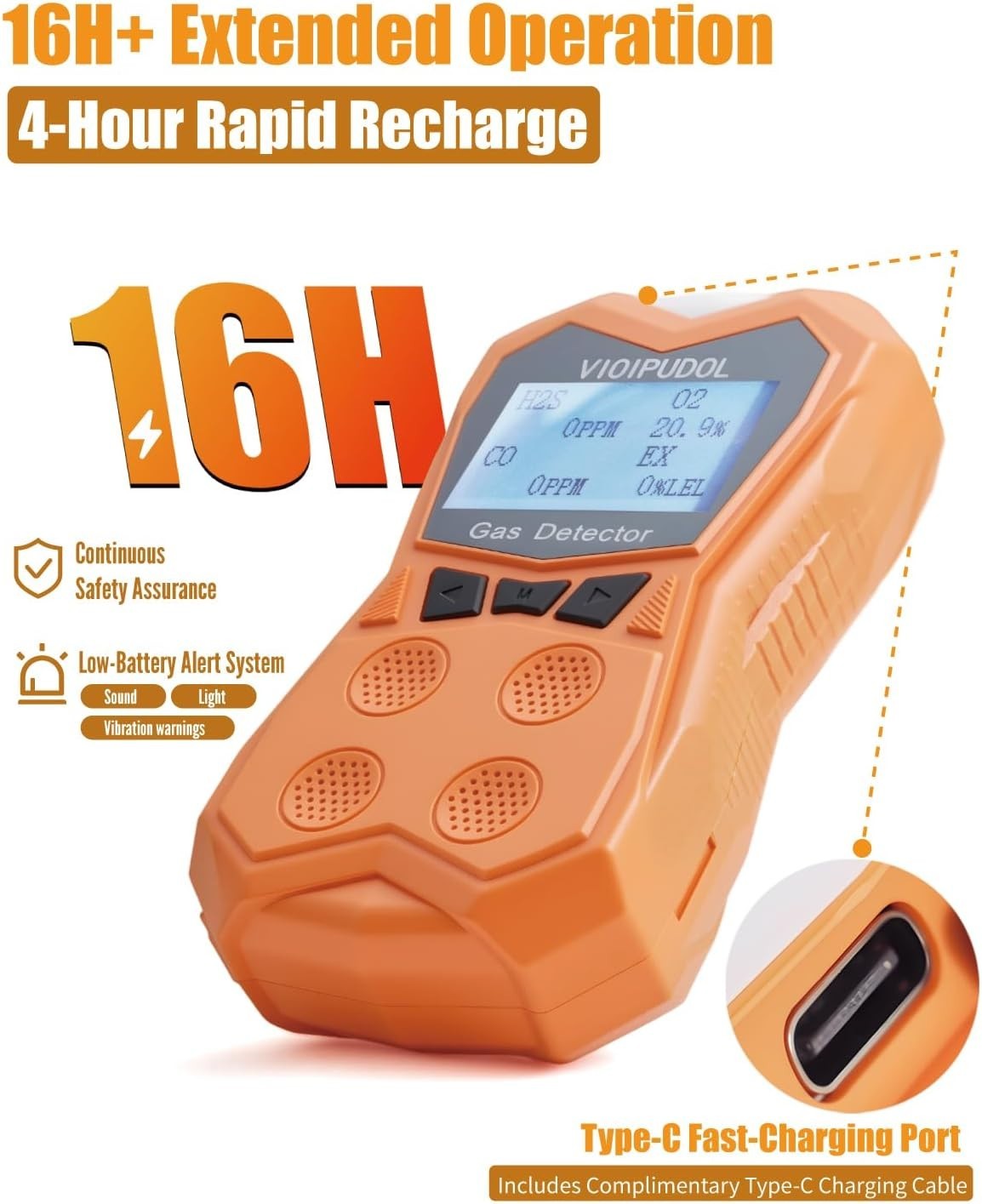 Vioipudol BTQ-400A Multi Gas Detector 4-in-1 Rechargeable Data Storage NEW
