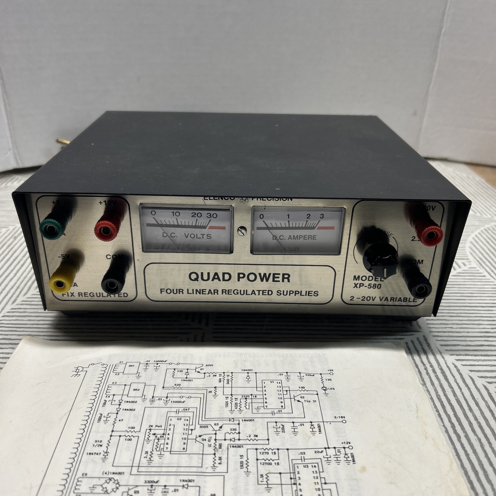ELENCO Precision Model XP-580 Regulated Quad Power Supply 2-20V Variable