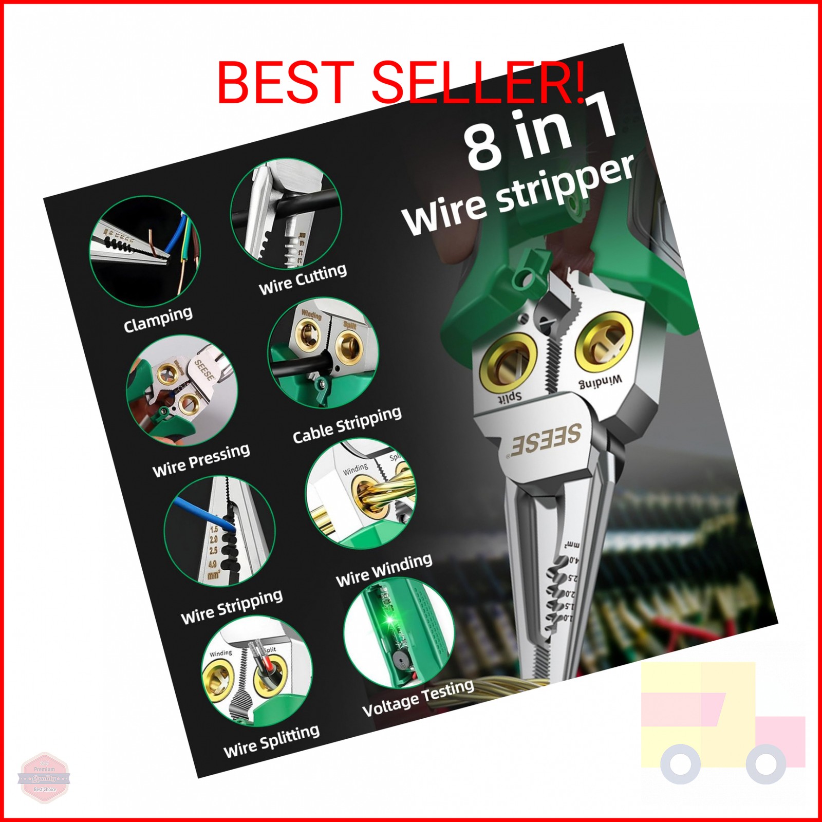 SEESE 8-in-1 Wire Stripper Pliers: Compact Portable Multi-Function Electrician T
