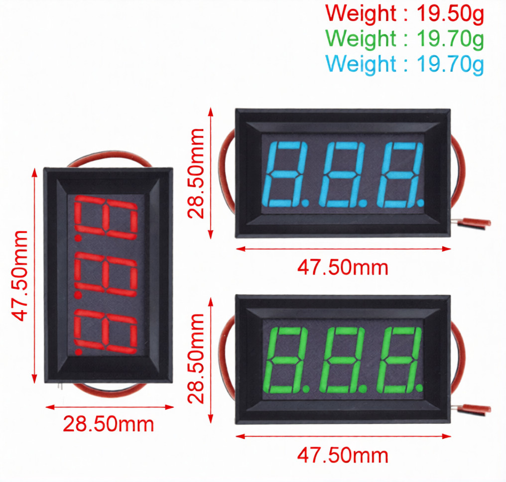 9Pcs, 3 of Each color AC 70-500V digital voltmeter LED display 2 wire volt meter
