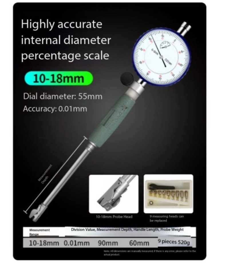 Internal Diameter Dial Gauge CylinderGauge Dial GaugeSet for MeasuringCylinders