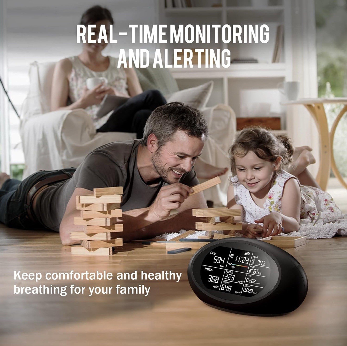 12-in-1 Air Quality Monitor Indoor, Portable Air Quality Monitor, CO2 PM1.0 HCHO