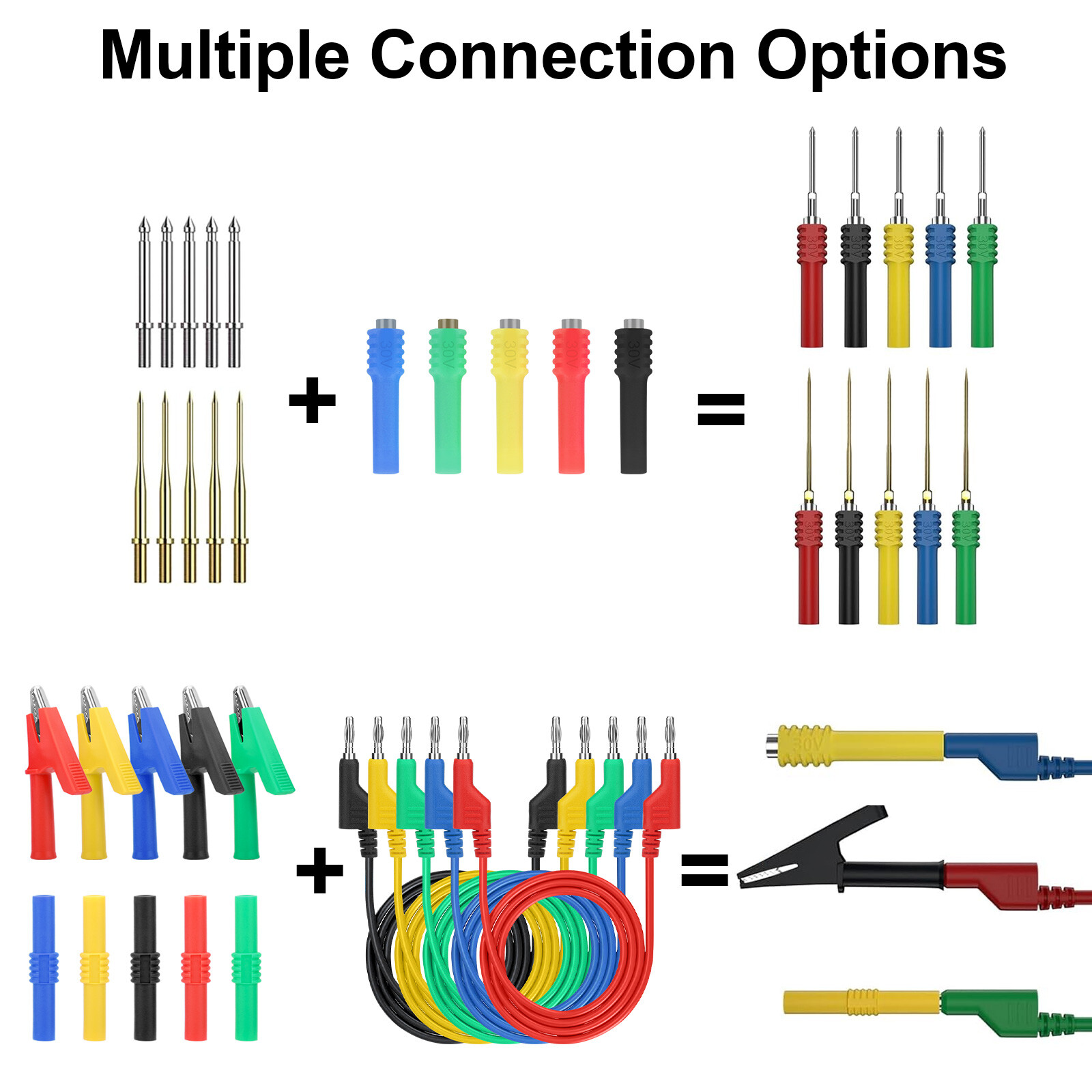 30PCS Auto Multimeter Test Leads Kit 4mm Banana Plug Alligator Clip Probes Cable