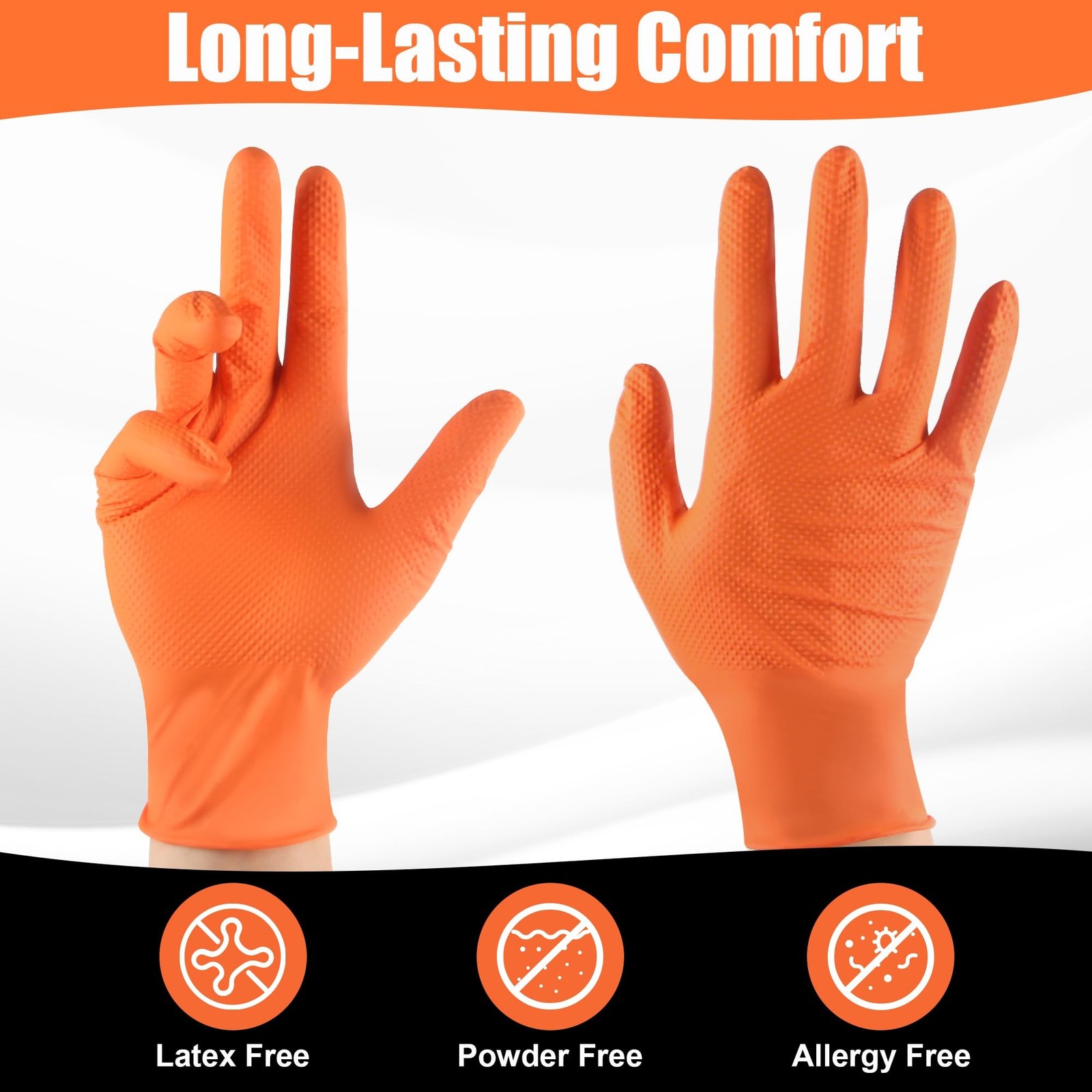 TREEGO 10 Mil Nitrile Gloves XL – Heavy Duty Orange Gloves with Double Diamon…