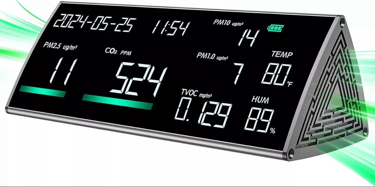 12 in 1 Air Quality Monitor Indoor Easy Calibration Air Quality Meter 9″ W-2