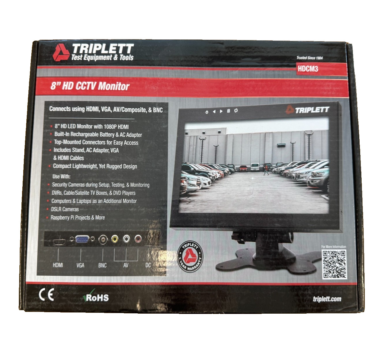 Triplett HDCM3 CCTV Security Camera Test Monitor: 8″ HD 1080p LED Display