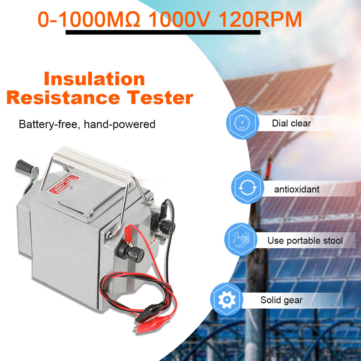 0-1000MΩ Insulation Resistance Tester 1000V Megger Meter Megohmmeter Hand-Crank