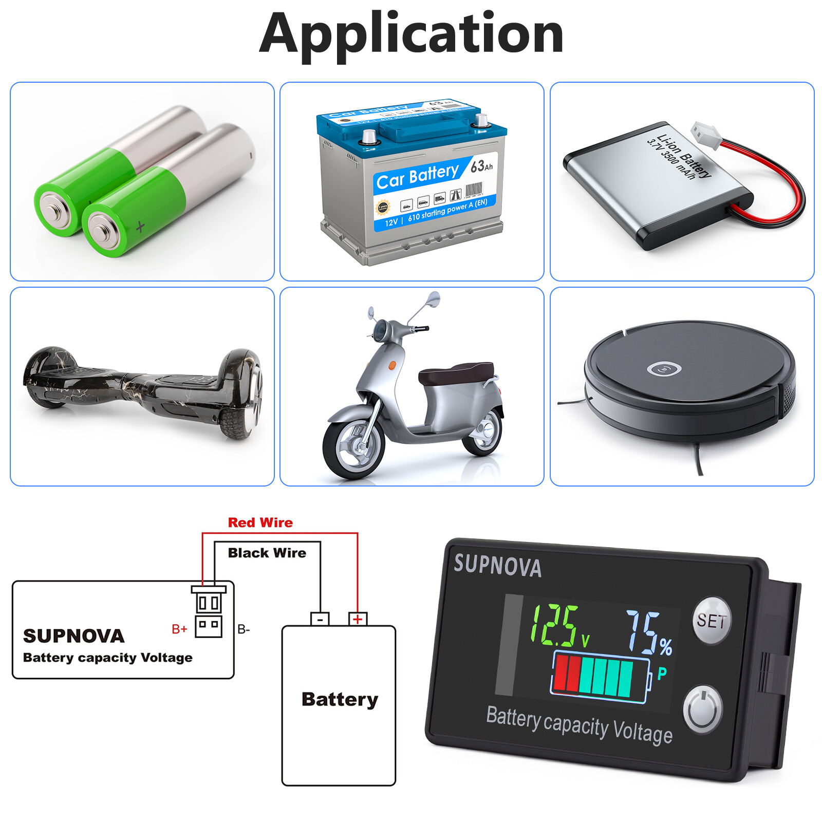2PCS Battery Monitor Meter 12V 24V 36V 48V 60V 72V Capacity Tester With Alarm US