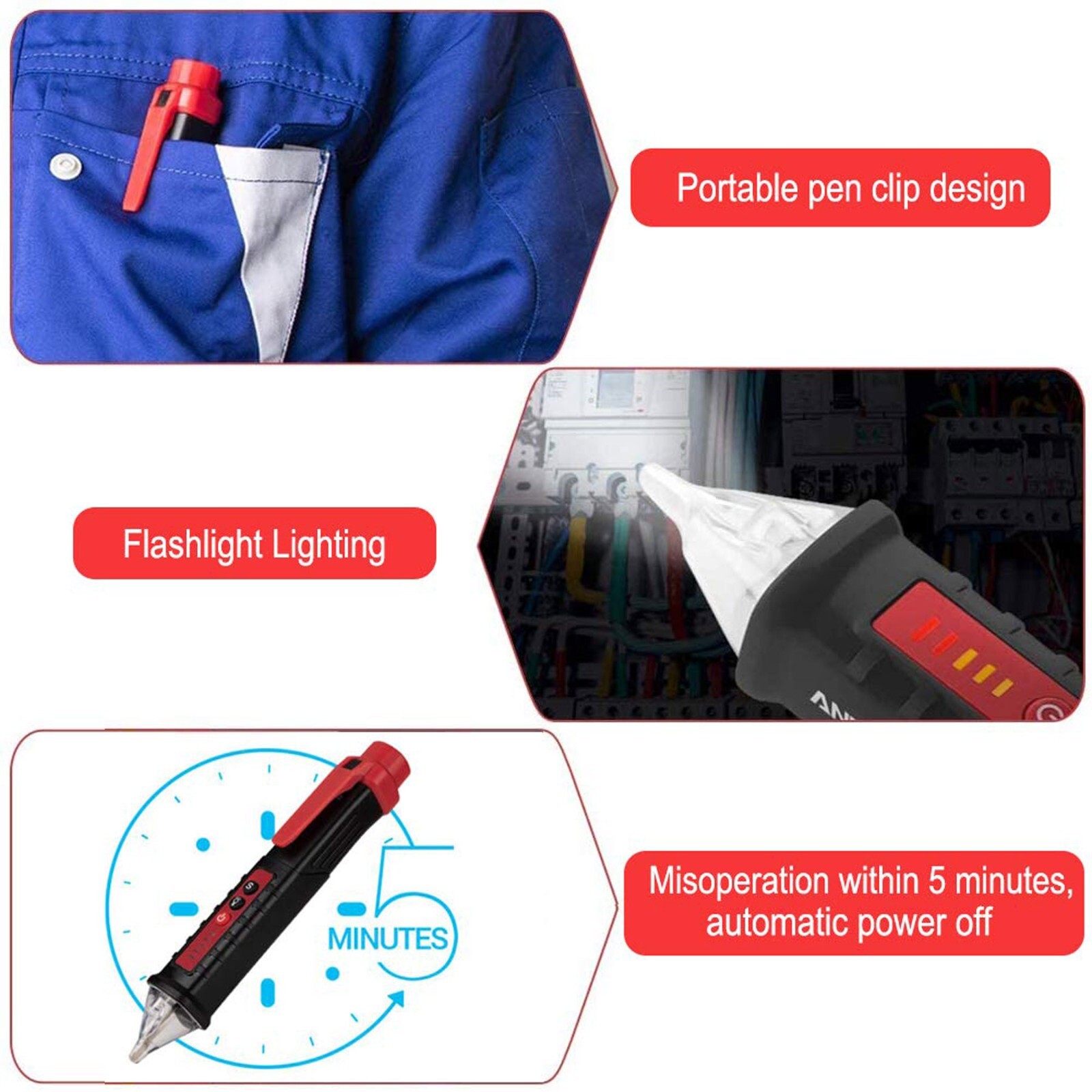 Voltage Electric Tester Volt Detector Test Pen Non-Contact Sensor AC DC 12-1000V