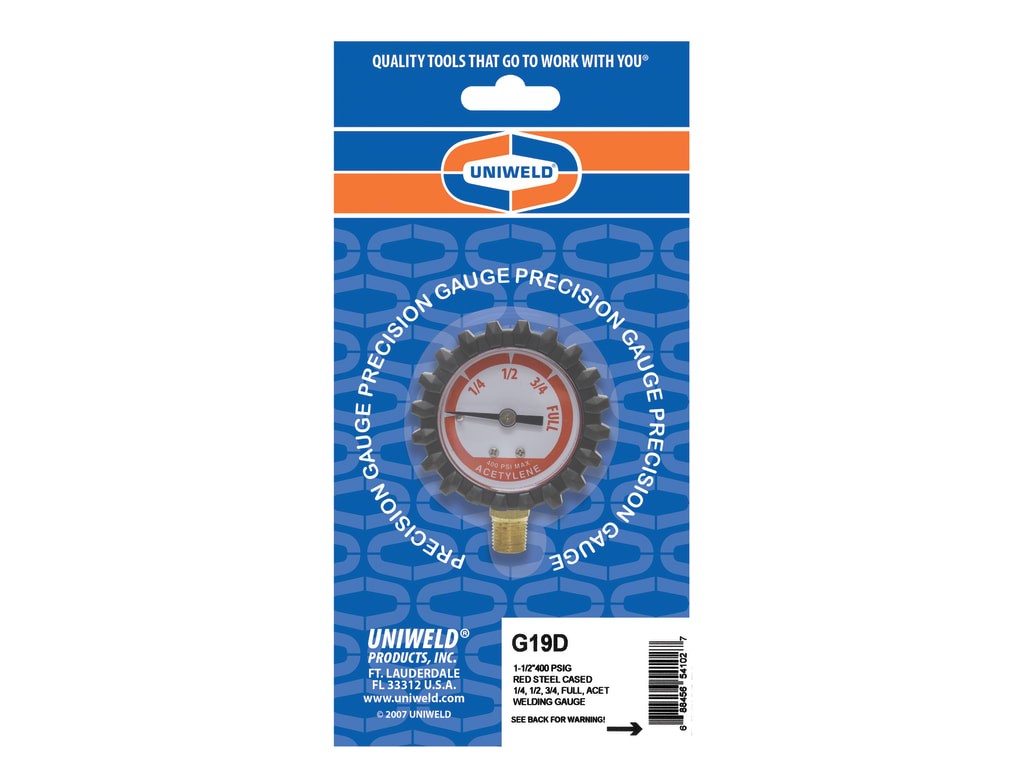 Uniweld G19D – Acetylene Contents Gauge, 1.5in with 1/8in NPT