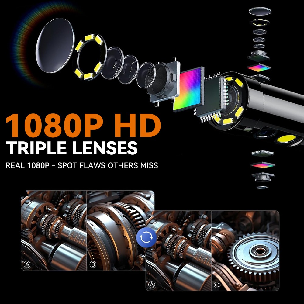 PRO Dual-Rotation Borescope Camera W/ Light 1080P HD 4.3″ Screen For Car Repair