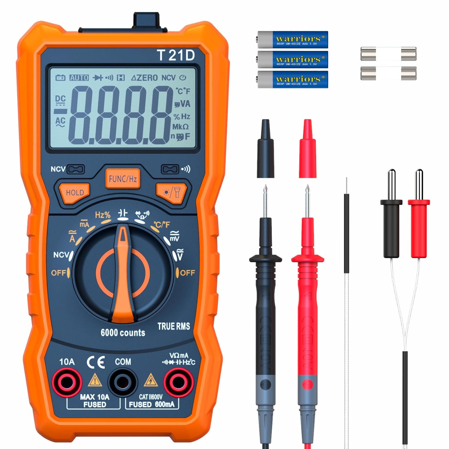 Auto-Ranging Digital Multimeter, TRMS 6000 Counts AC DC Voltmeter Ohm Volt Amp
