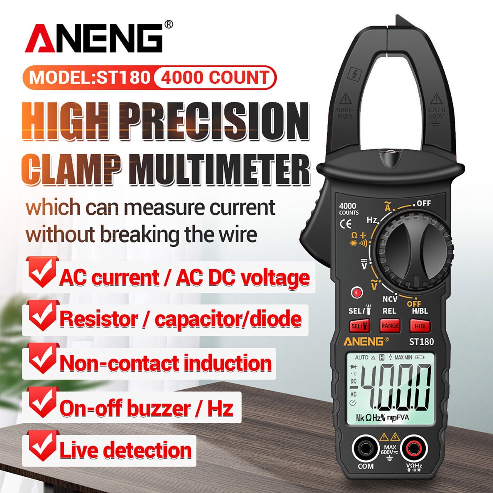 Digital Multimeter Tester AC DC Voltage RMS Amps Clamp Meter Auto Range Handheld