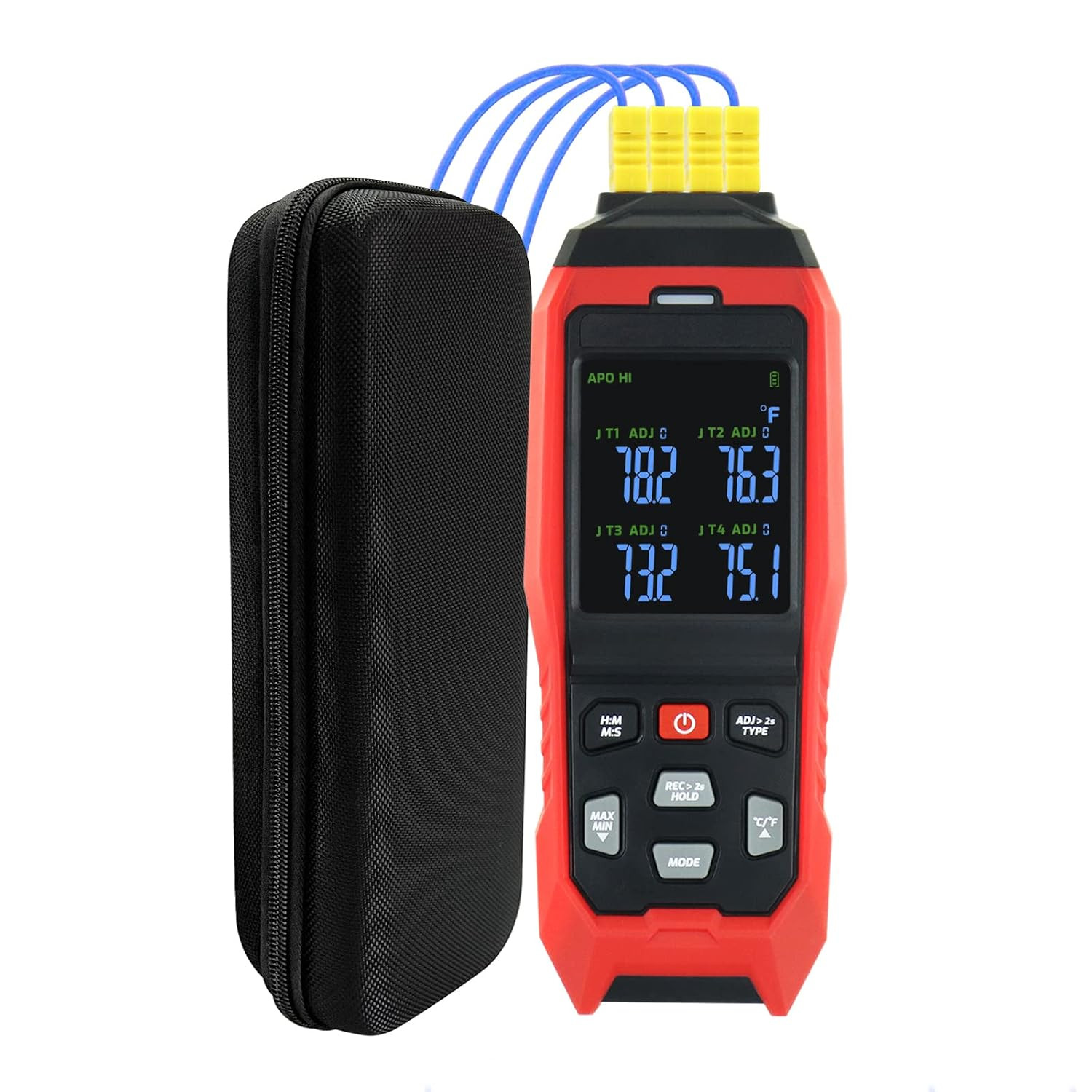 4-Channel K-Type Thermocouple Thermometer Data Logger, -328~2501°F
