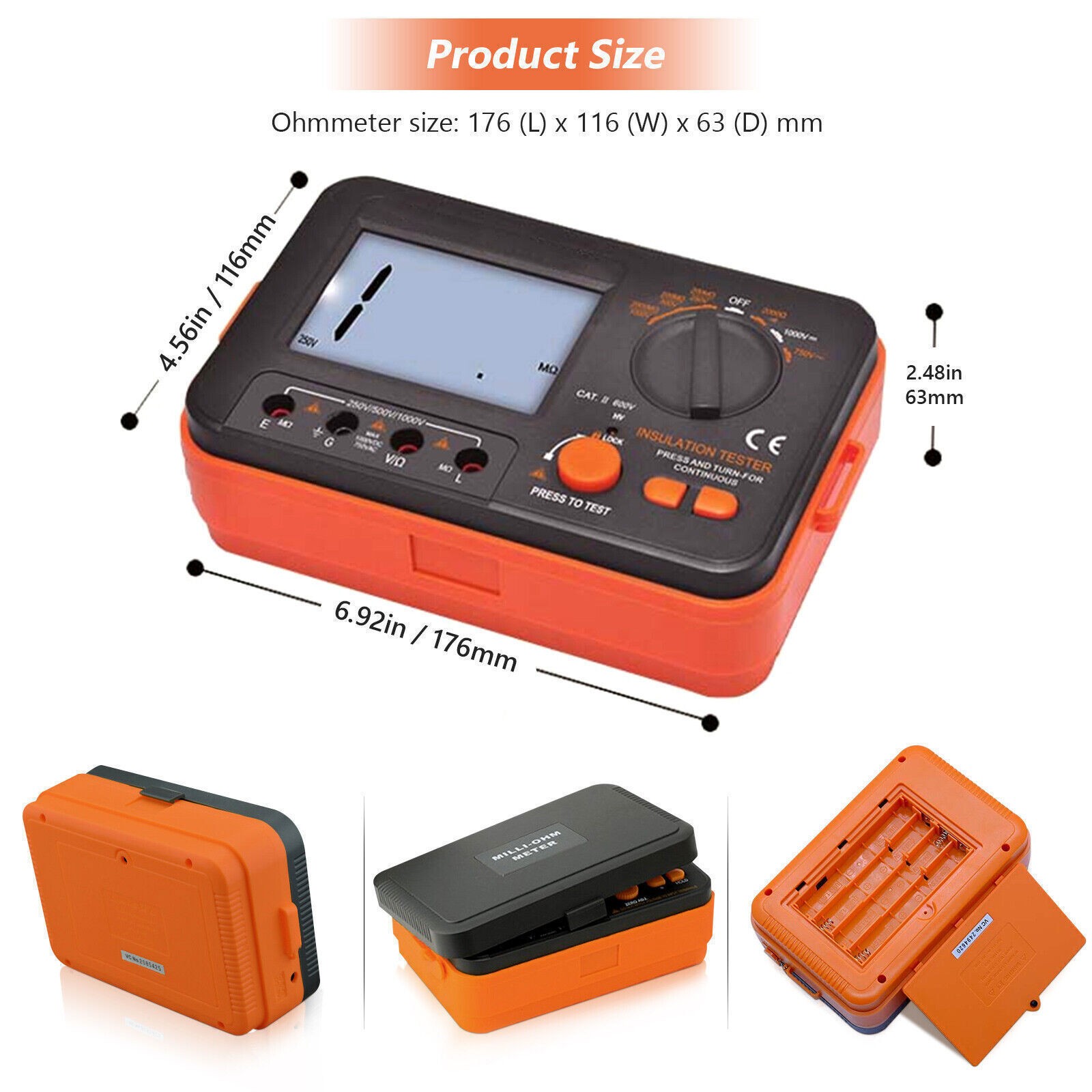 Digital Insulation Tester 250V/500V/1000V DC Voltage/Resistance/Continuity Test