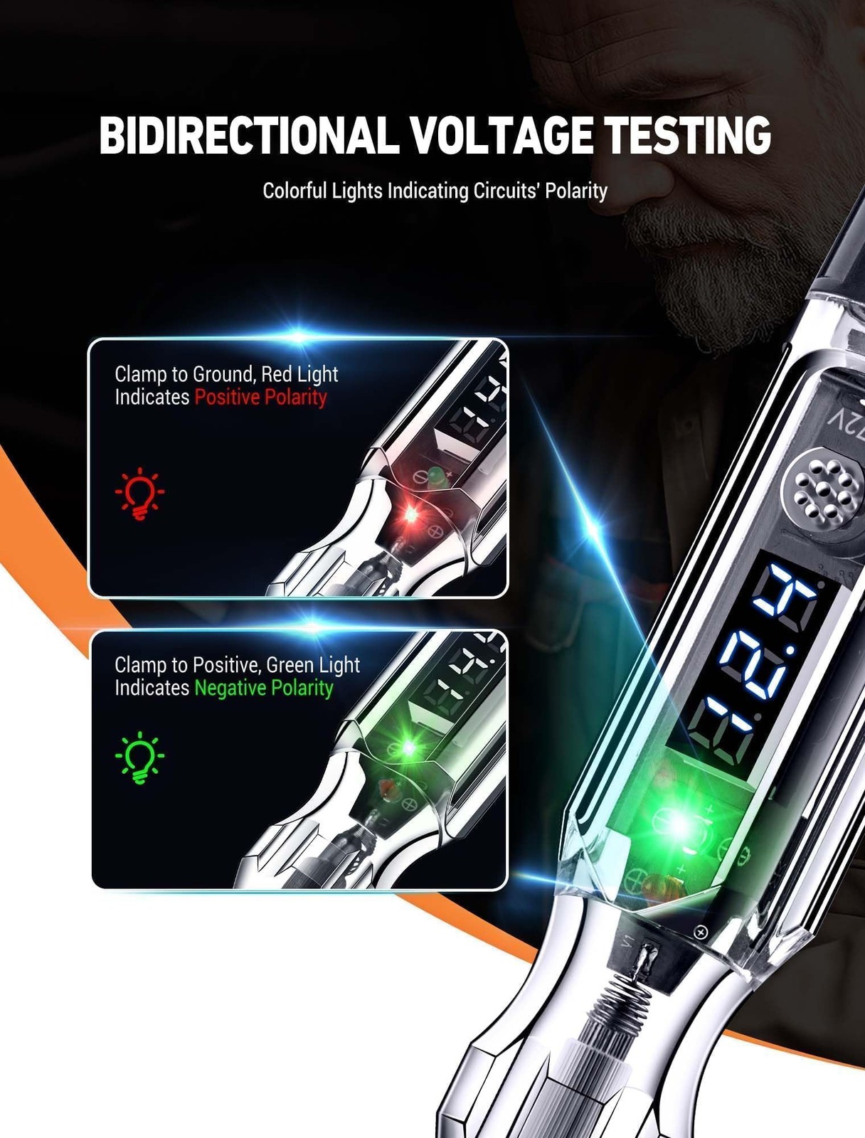 Automotive Buzzer Test Light 3-72V DC Digital LED Voltmeter Dual Color Polarity