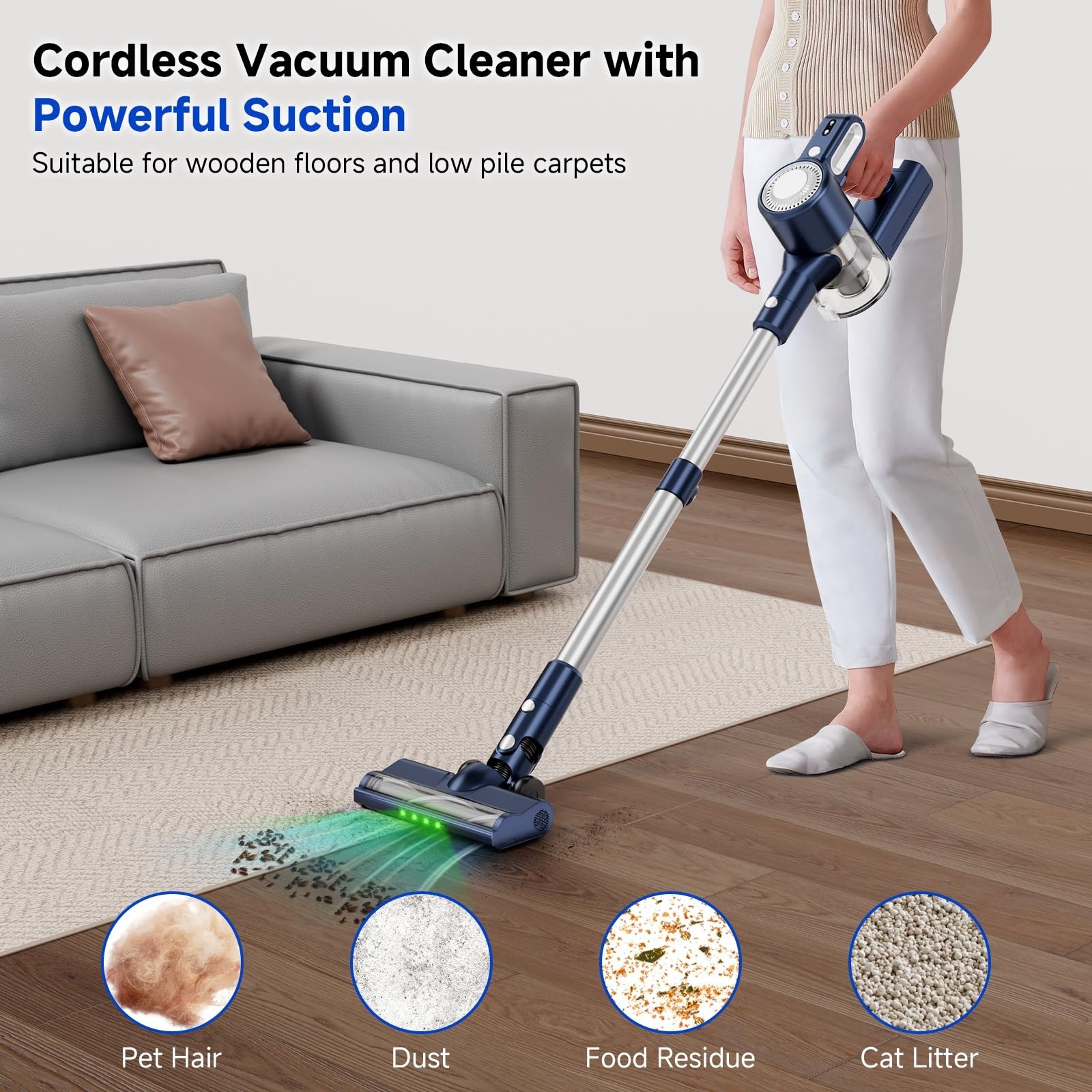 Cordless Vacuum Cleaner: Powerful Suction Stick Vacuum, Anti-Tangle Brush | P…