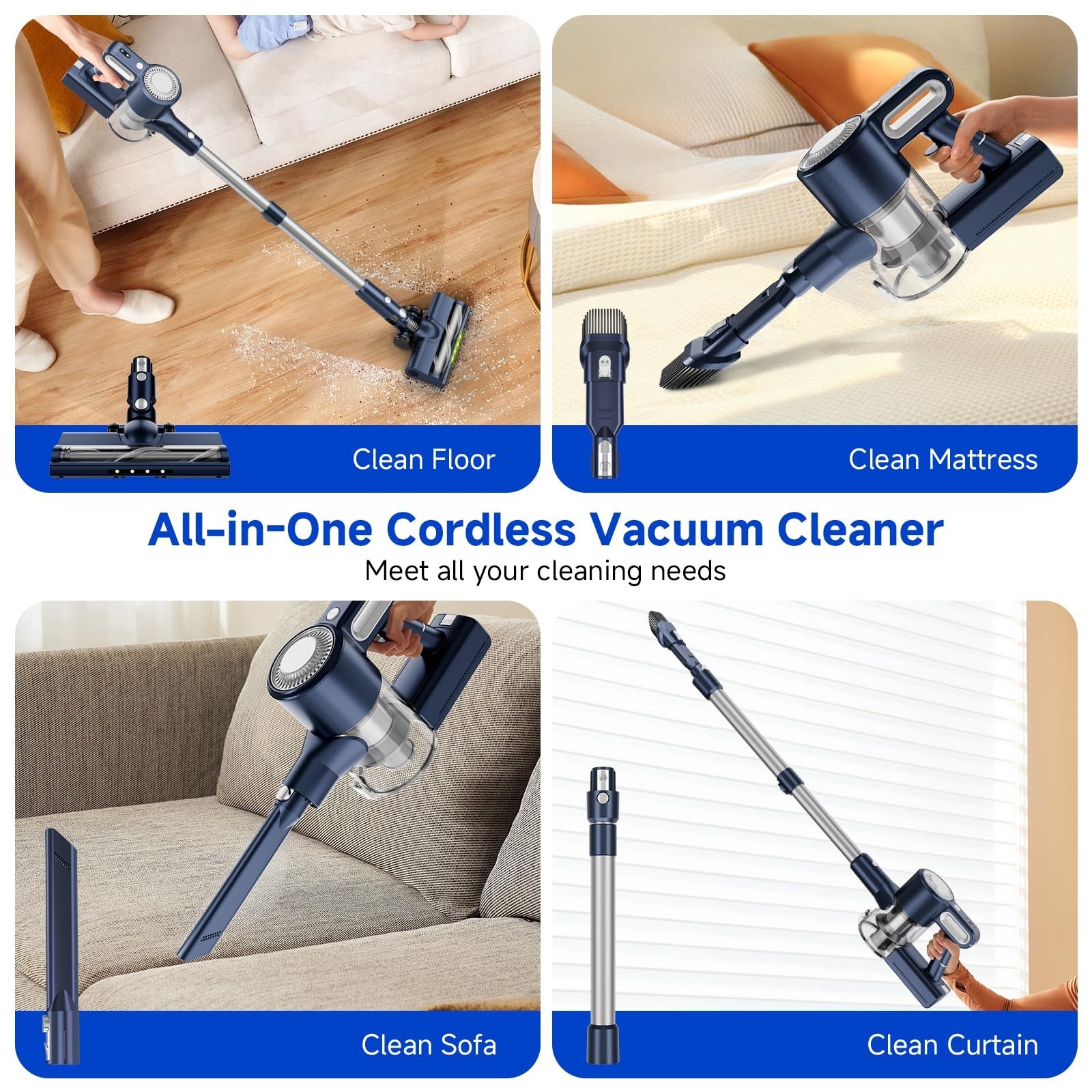 Cordless Vacuum Cleaner: Powerful Suction Stick Vacuum, Anti-Tangle Brush | P…