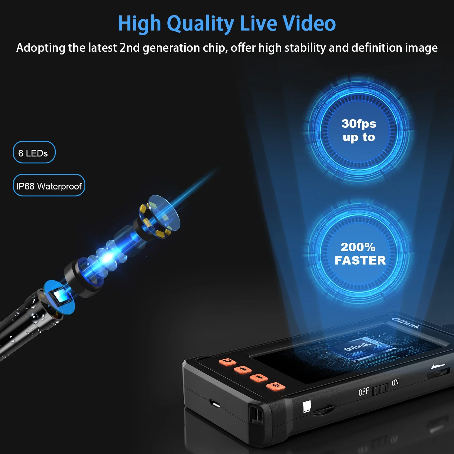 1080P HD Industrial Endoscope Borescope LCD 4.3″ 8.5mm Inspection Snake Camera