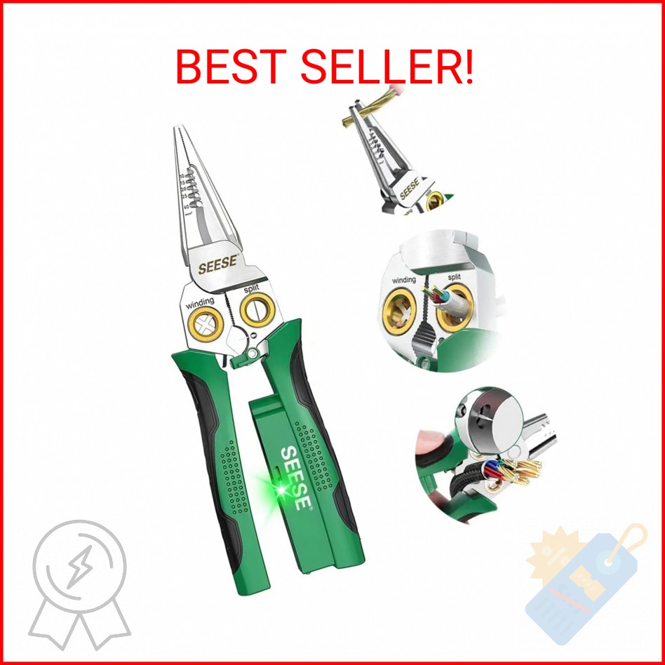 SEESE 8-in-1 Wire Stripper Pliers: Compact Portable Multi-Function Electrician T