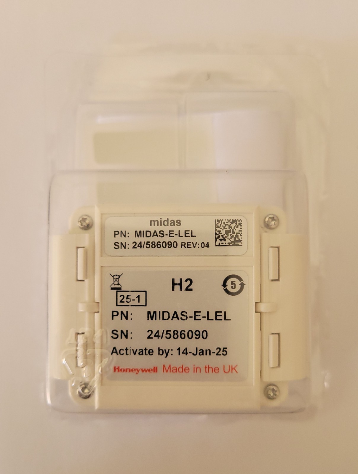 Honeywell H2 MIDAS-E-LEL Gas Detector Sensor Cartridge, 4 Years Remaining