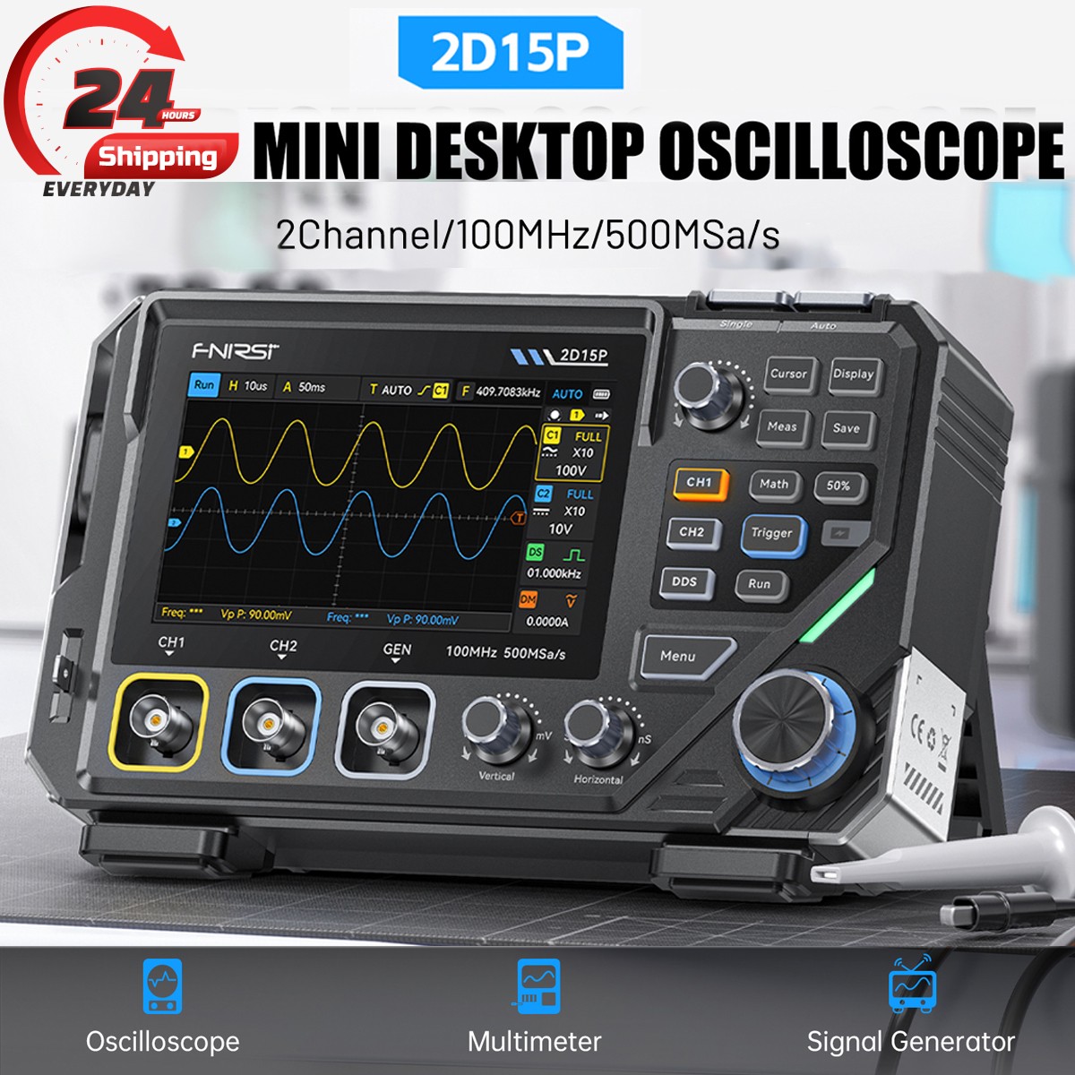 FNIRSI 2D15P Touchscreen Digital Oscilloscope Multimeter Signal Generator 100MHz