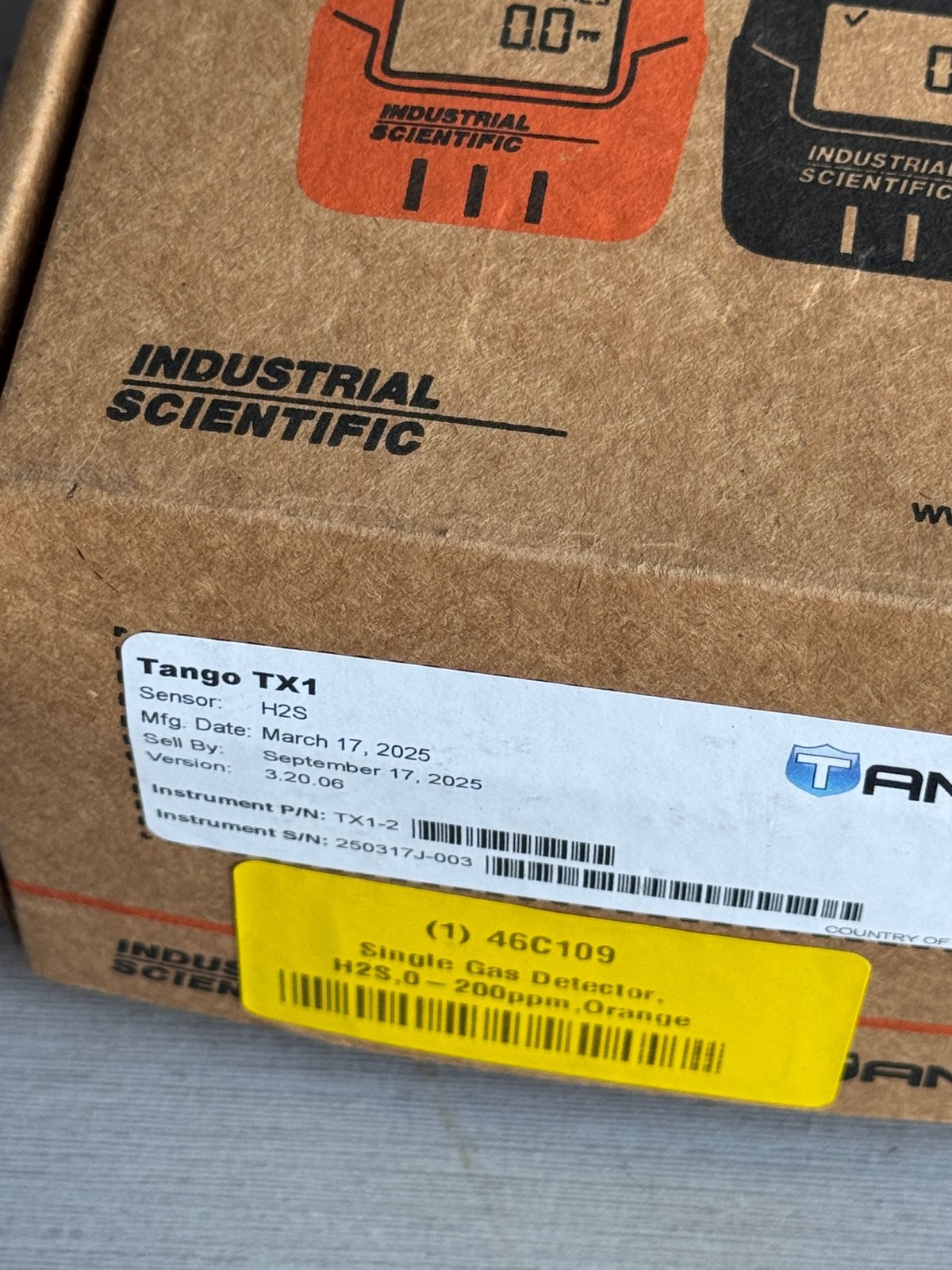 Industrial Scientific Tango TX1 H2S Single Gas Detector Orange Portable Alarm