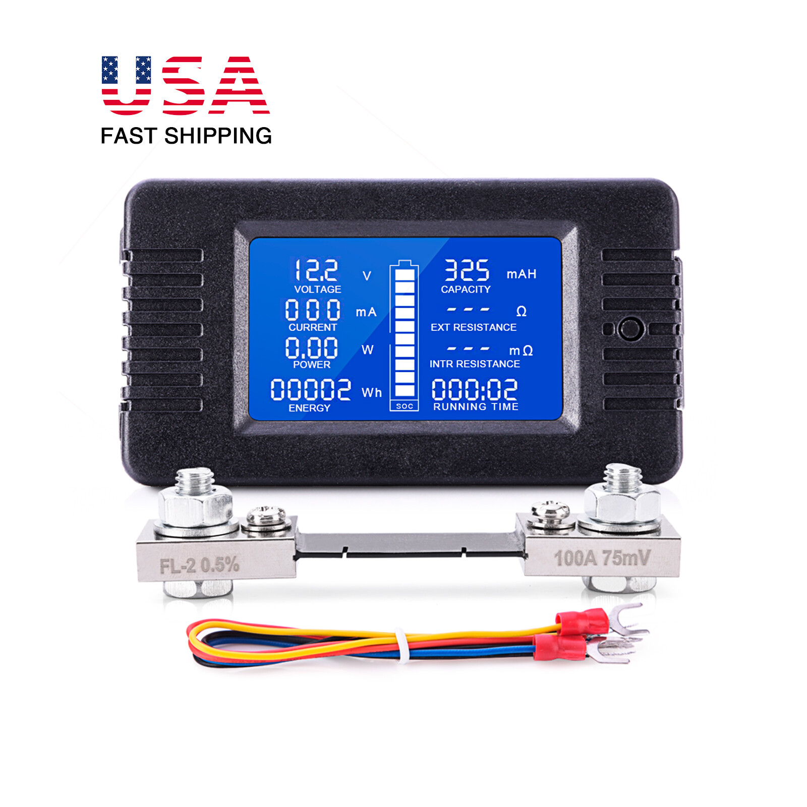 12v DC Battery Monitor 100A Shunt LCD Display Voltage Current Volt Meter Ammeter