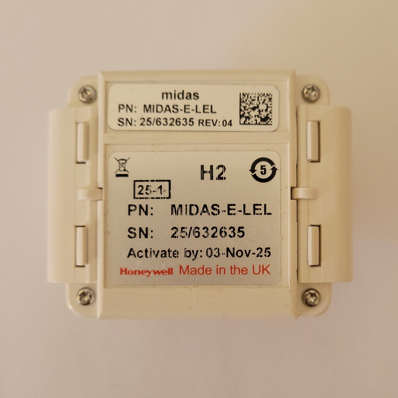 Honeywell H2 MIDAS-E-LEL Gas Detector Sensor Cartridge, 4 Years Remaining