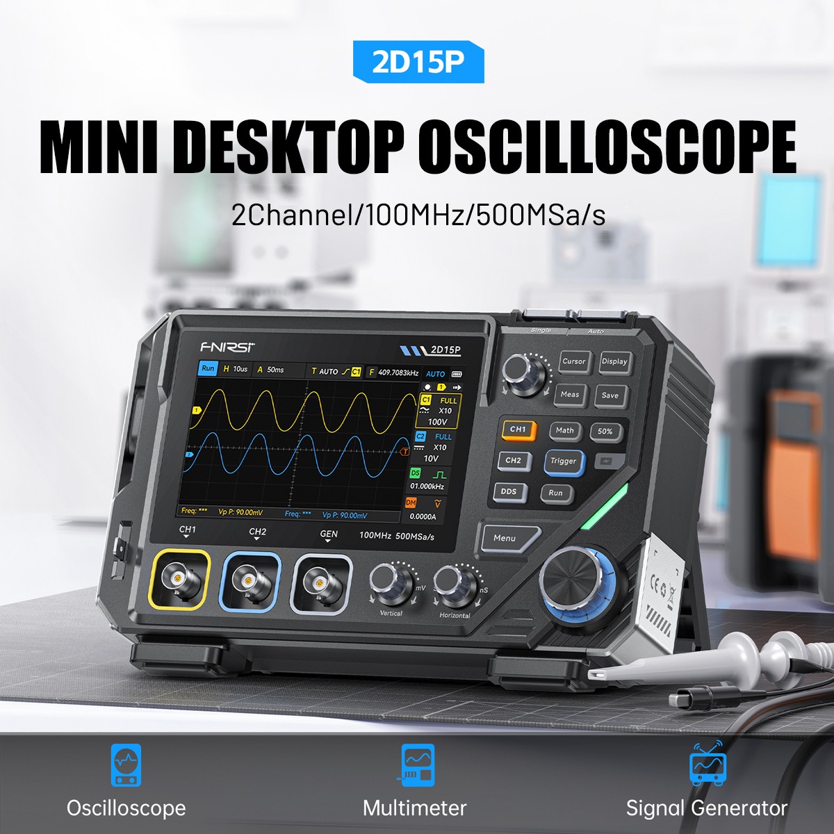 FNIRSI 2D15P Touchscreen Digital Oscilloscope Multimeter Signal Generator 100MHz