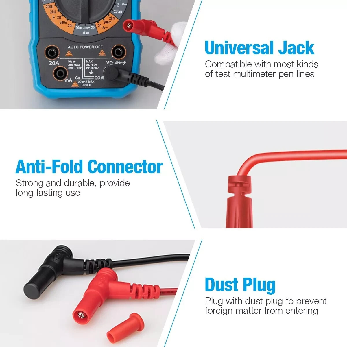 Multimeter Test Leads for Fluke Meter Electrical Alligator Clip Probes 1000V 20A