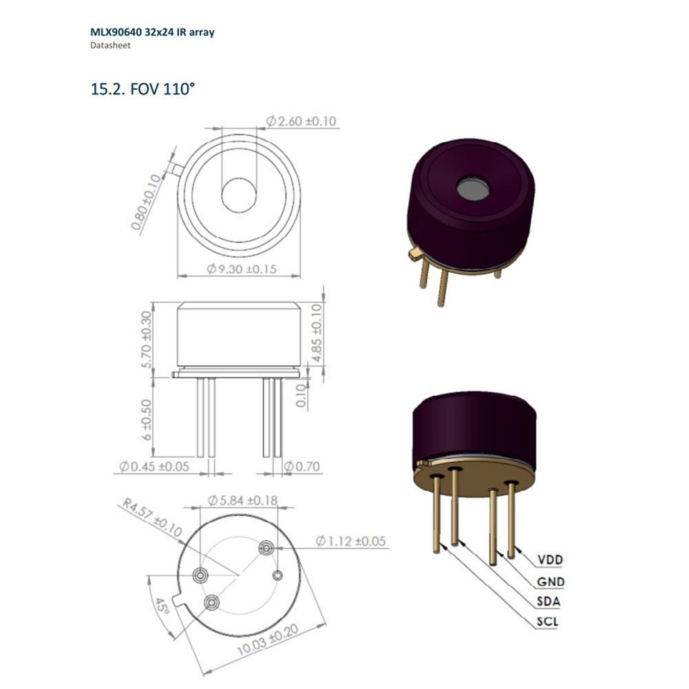 MLX90640ESFBABBAA Infrared Thermal Sensor with 32×24 Pixel Temperature Array