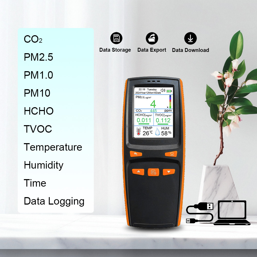 Wild Blue Handheld CO2 PM2.5 Air Quality Monitor Analyzer with Data Logging