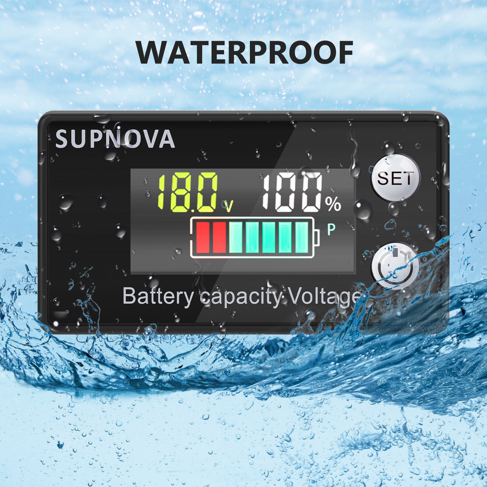 2PCS Battery Monitor Meter 12V 24V 36V 48V 60V 72V Capacity Tester With Alarm US